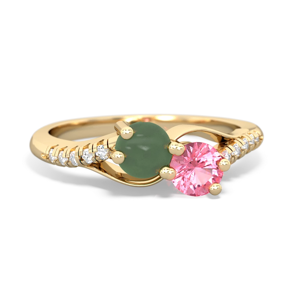 Jade Infinity Pave Two Stone 14K Yellow Gold ring R5285