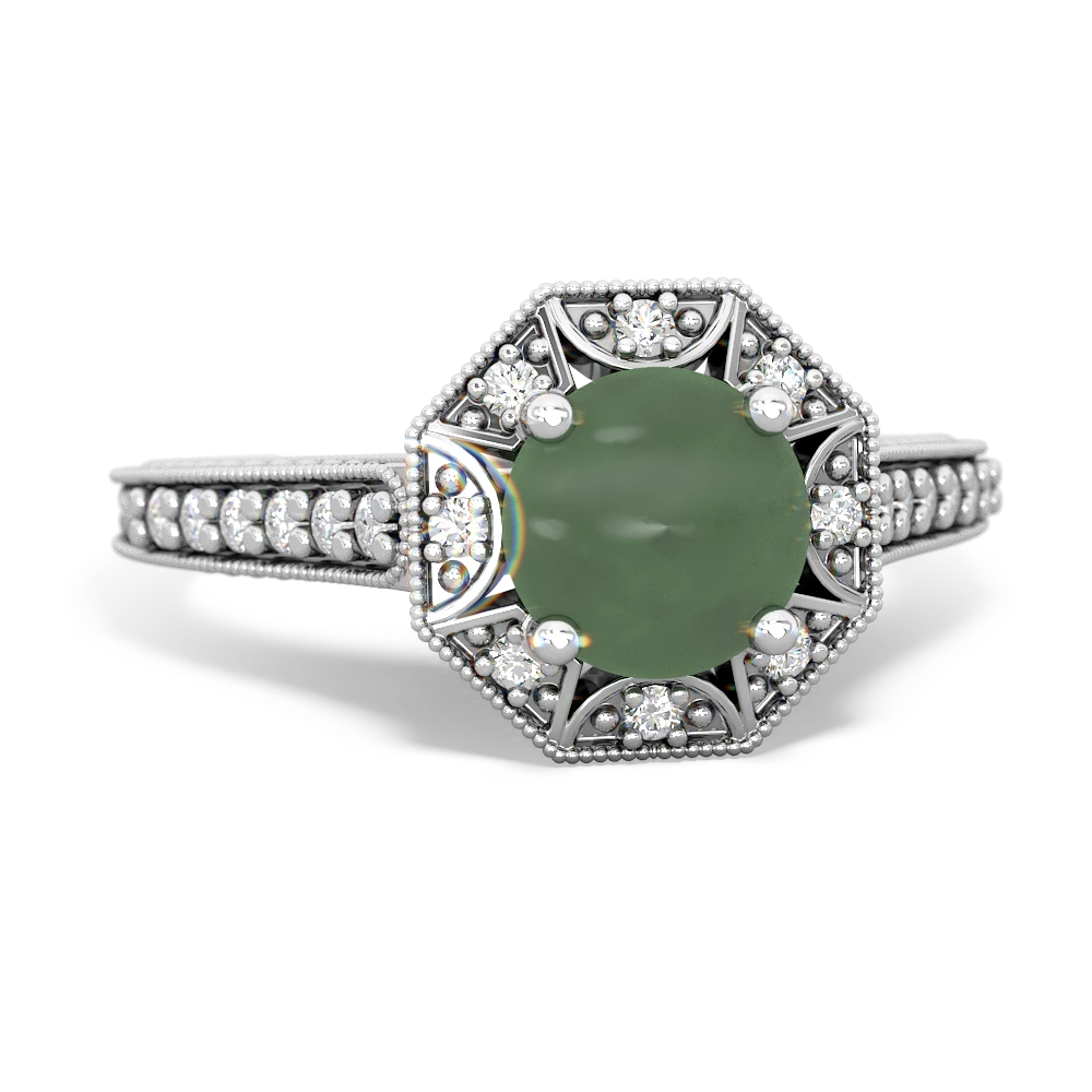 Jade Art-Deco Starburst 14K White Gold ring R5520