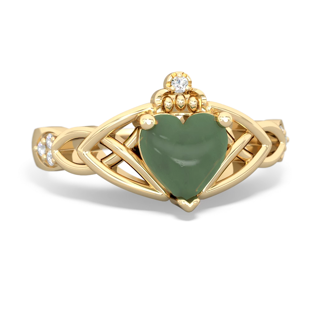 Jade Claddagh Celtic Knot Diamond 14K Yellow Gold ring R5001