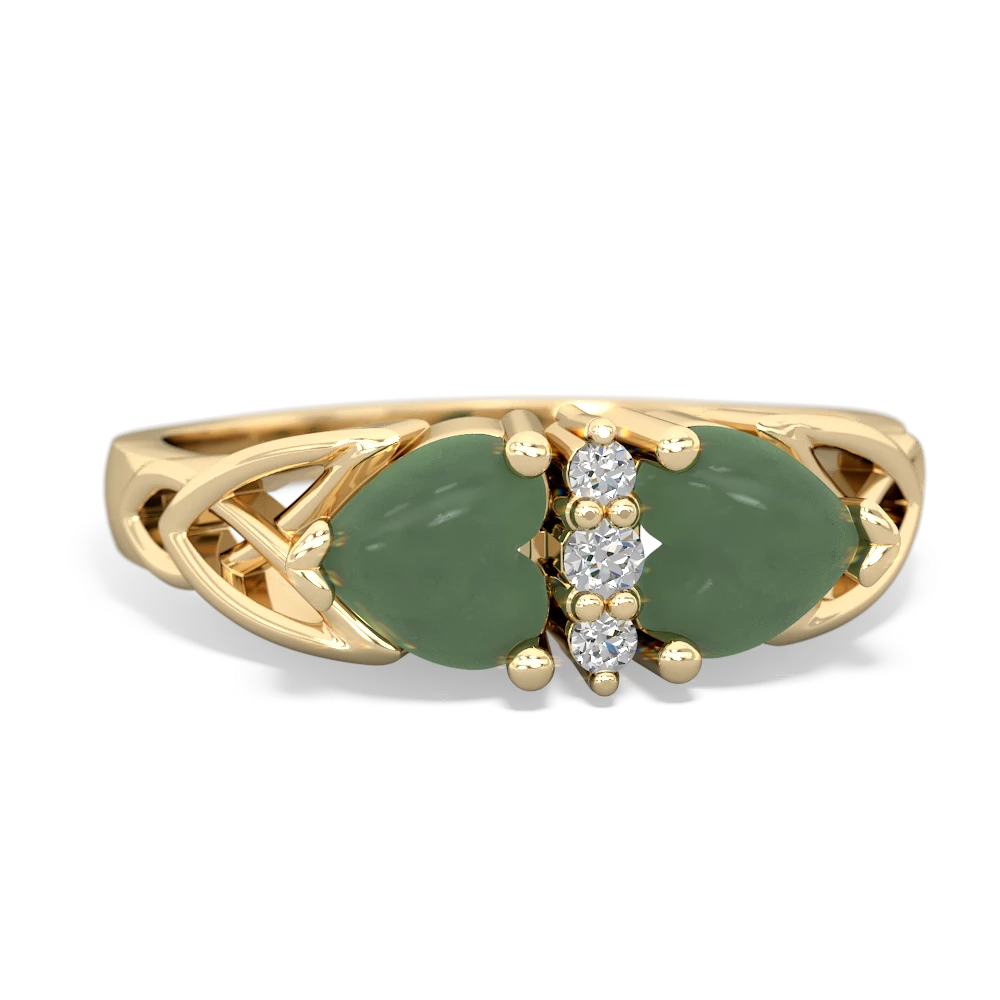 Jade Celtic Knot Double Heart 14K Yellow Gold ring R5040