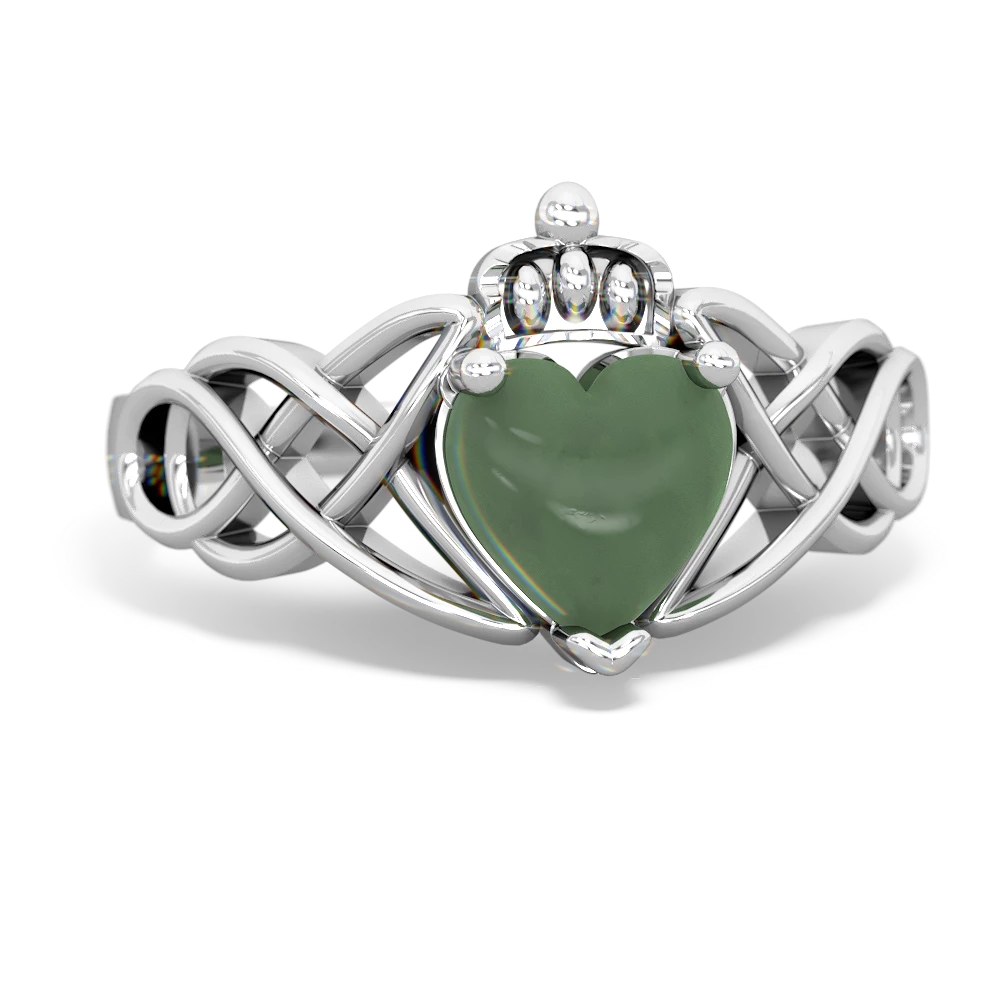 Jade Claddagh Celtic Knot 14K White Gold ring R2367