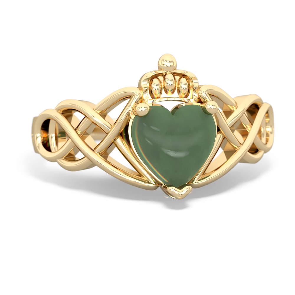 Jade Claddagh Celtic Knot 14K Yellow Gold ring R2367