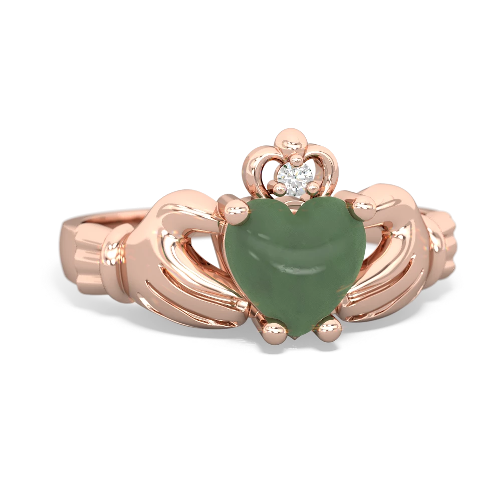 Jade Claddagh Diamond Crown 14K Rose Gold ring R2372