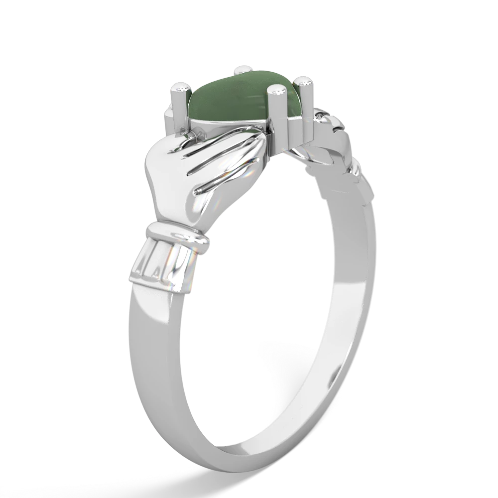 Jade Claddagh Diamond Crown 14K White Gold ring R2372