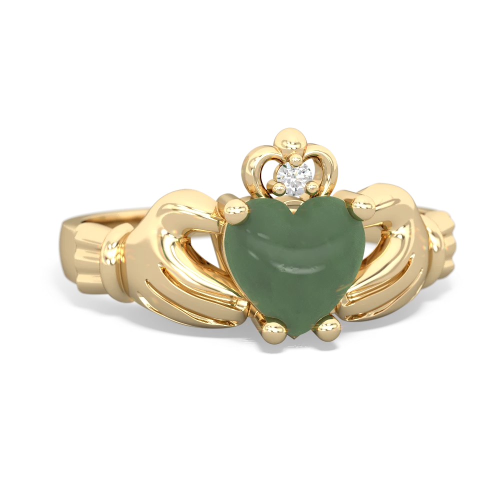 Jade Claddagh Diamond Crown 14K Yellow Gold ring R2372