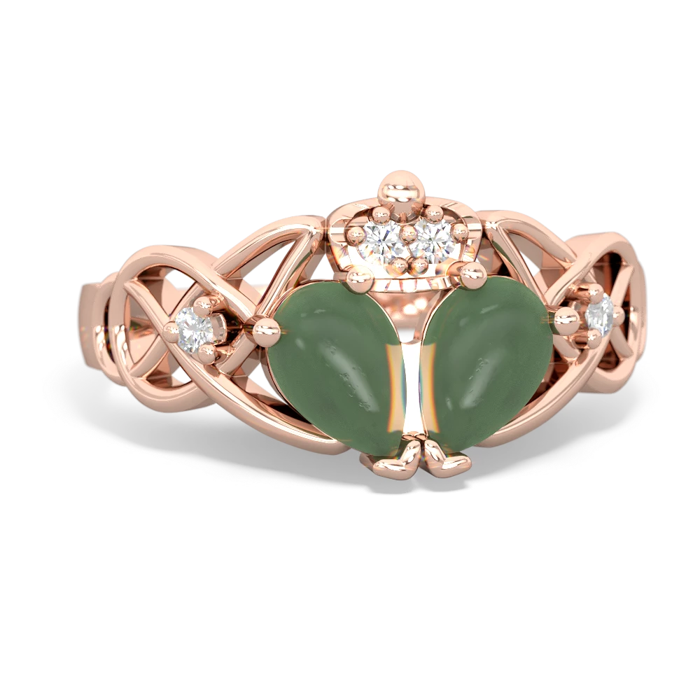 Jade 'One Heart' Celtic Knot Claddagh 14K Rose Gold ring R5322