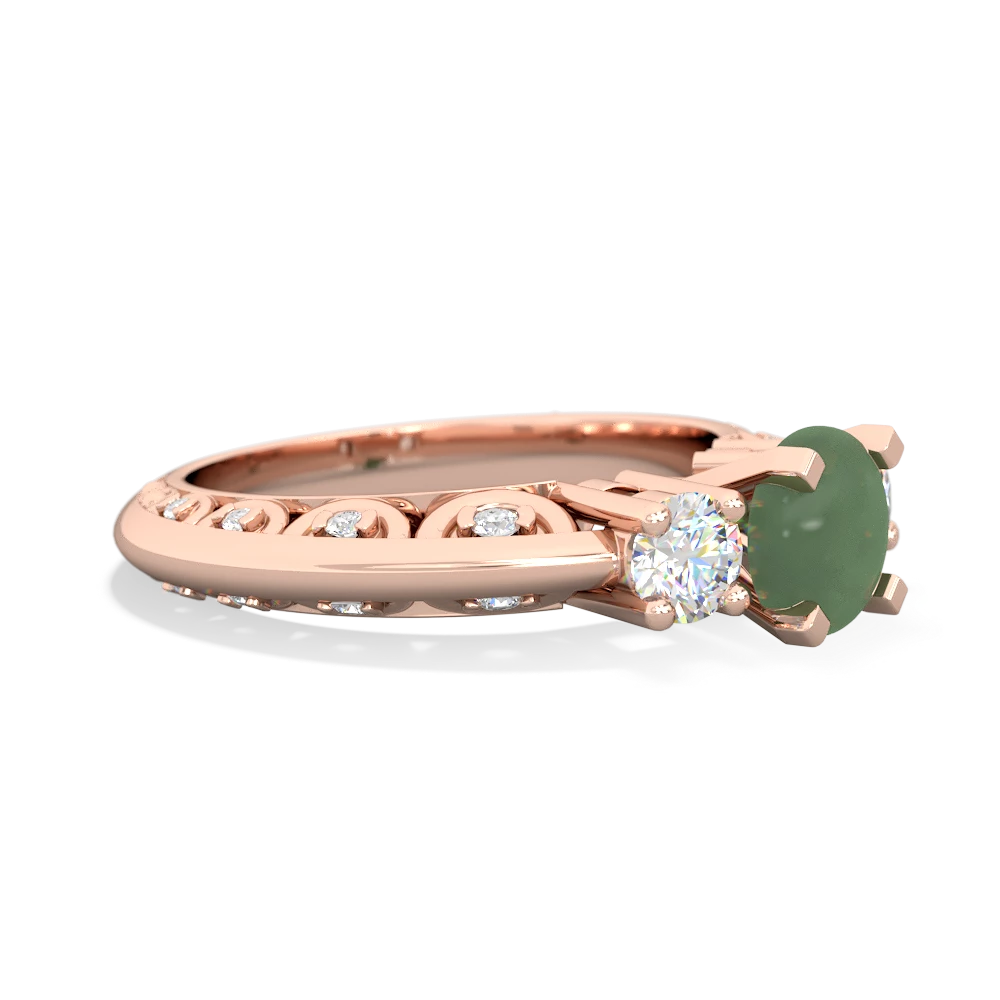 Jade Art Deco Diamond 6Mm Round Engagment 14K Rose Gold ring R2003