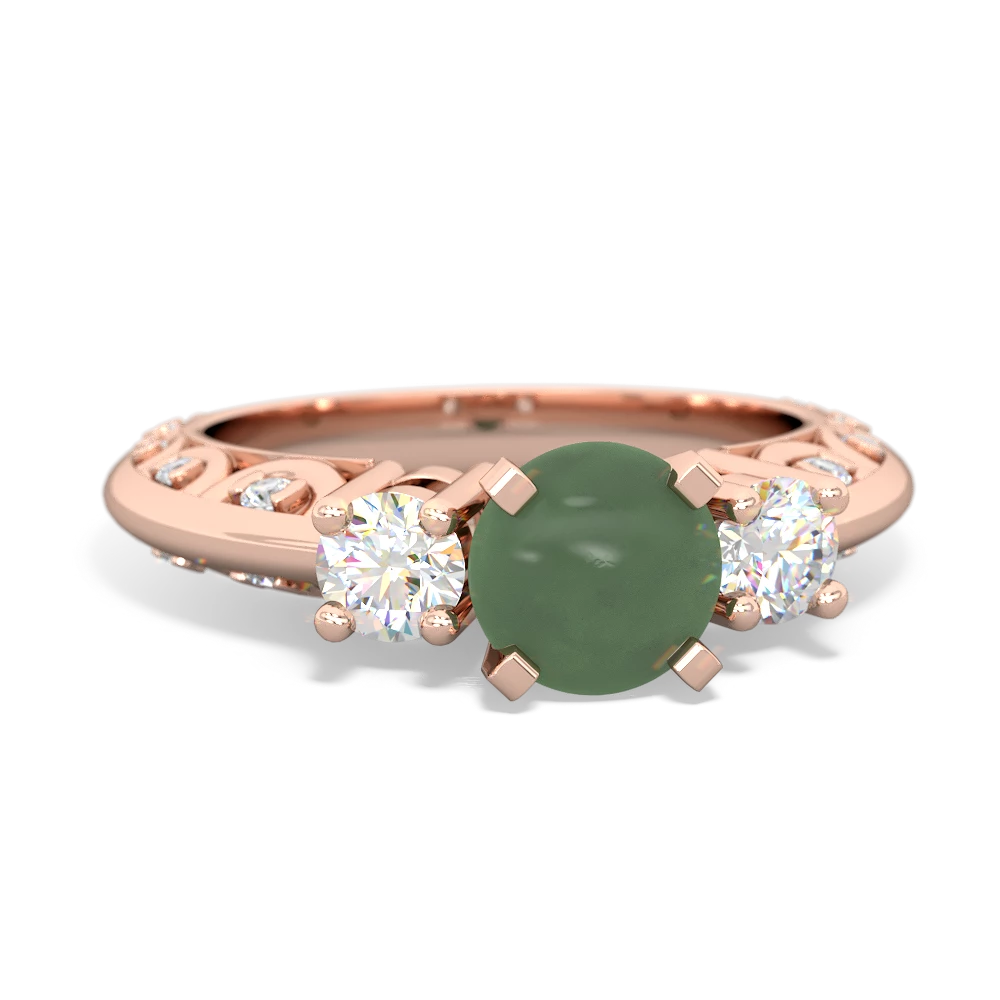 Jade Art Deco Diamond 6Mm Round Engagment 14K Rose Gold ring R2003