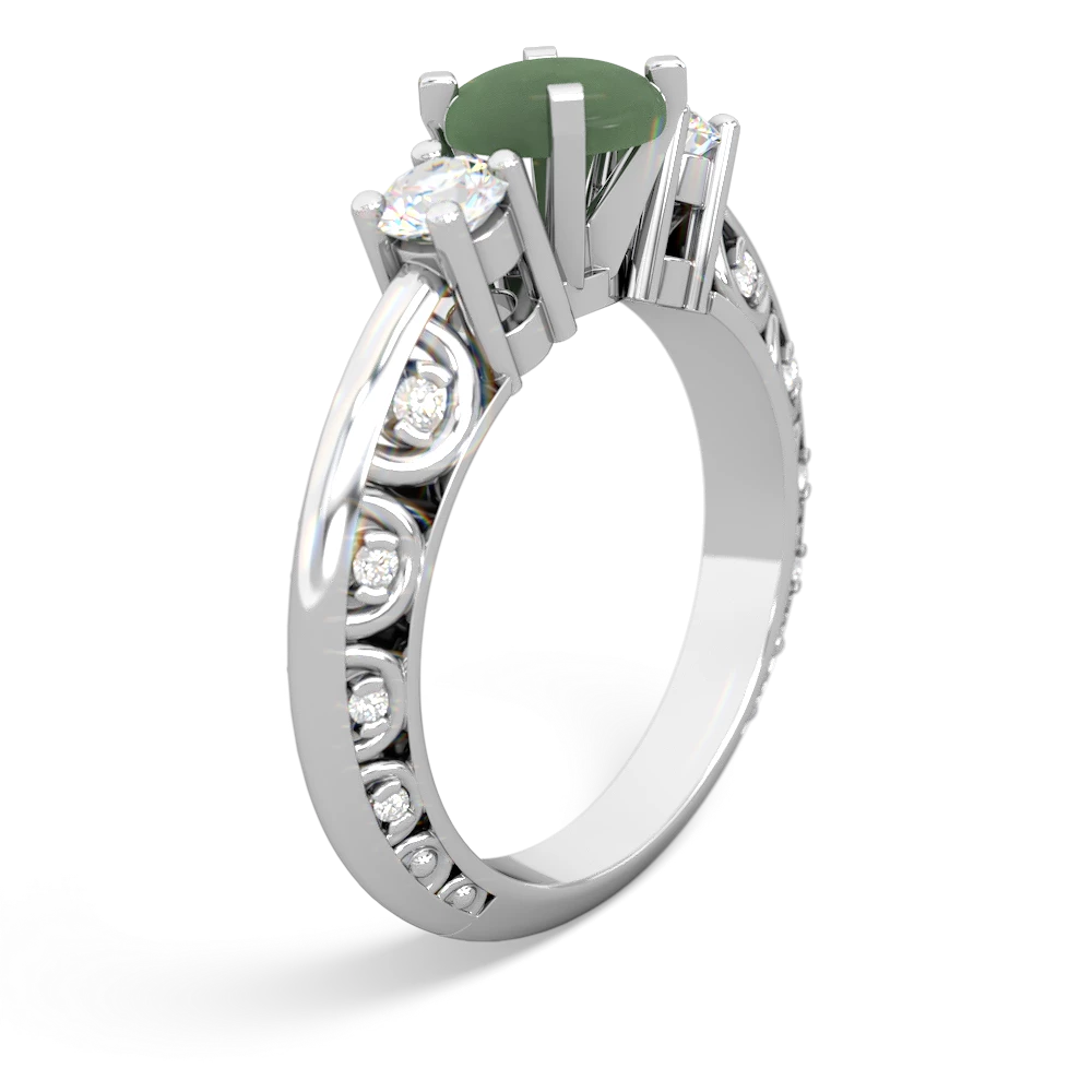 Jade Art Deco Diamond 6Mm Round Engagment 14K White Gold ring R2003