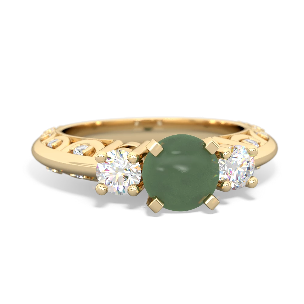 Jade Art Deco Diamond 6Mm Round Engagment 14K Yellow Gold ring R2003