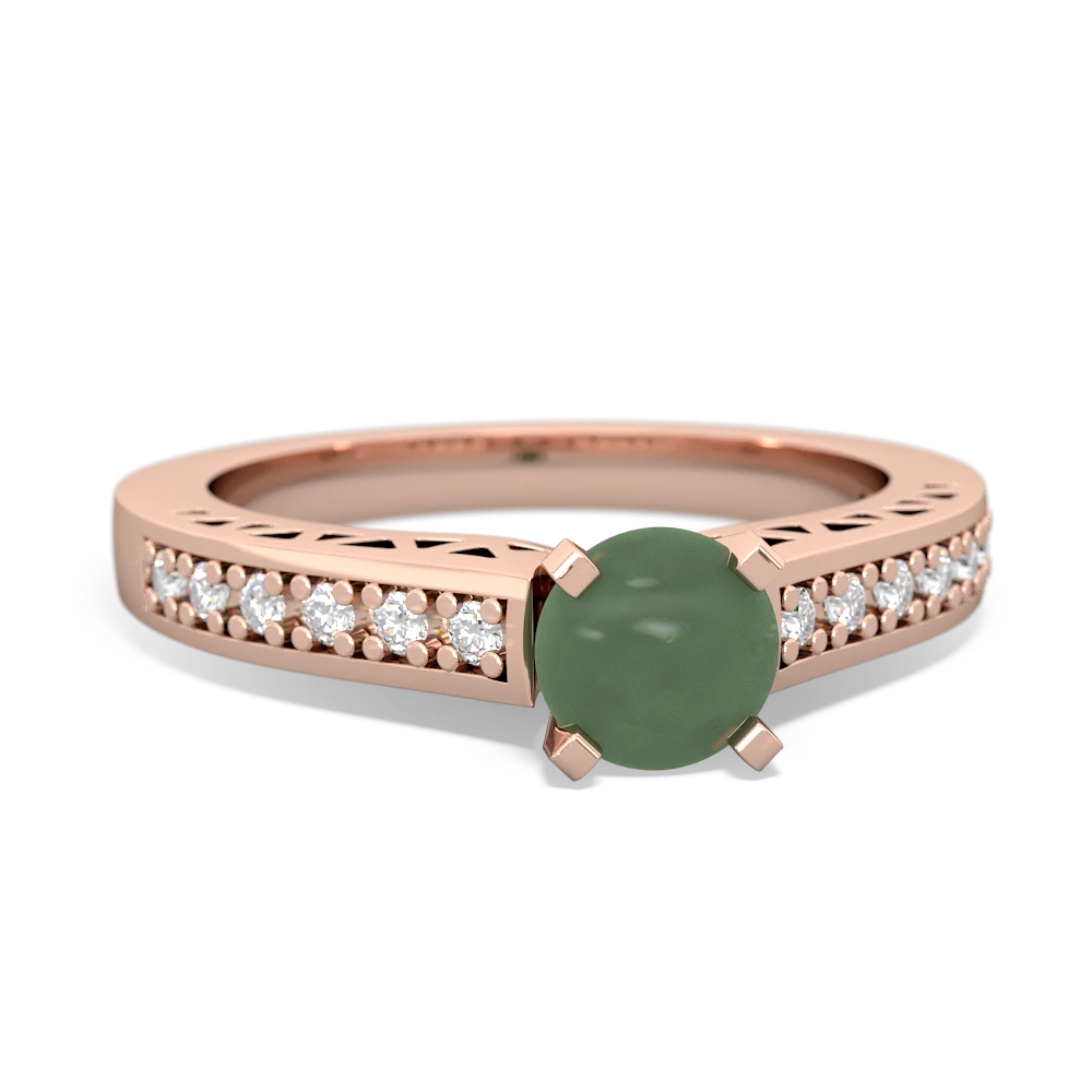 Jade Art Deco Engagement 5Mm Round 14K Rose Gold ring R26355RD