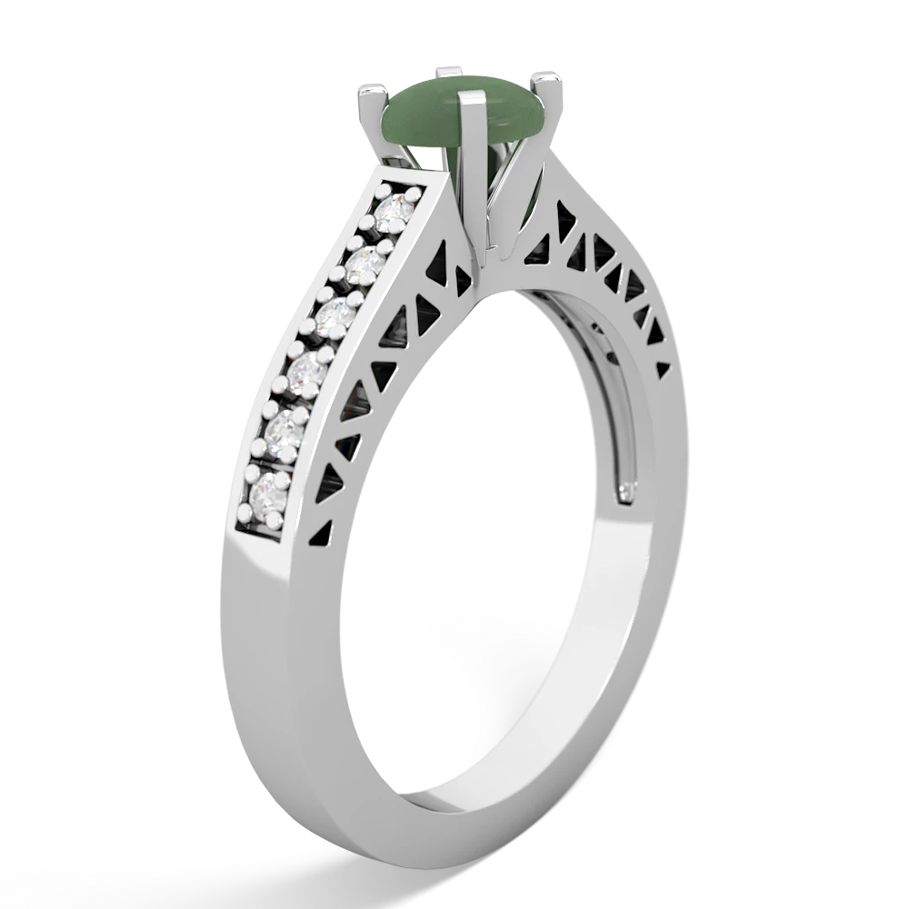 Jade Art Deco Engagement 5Mm Round 14K White Gold ring R26355RD