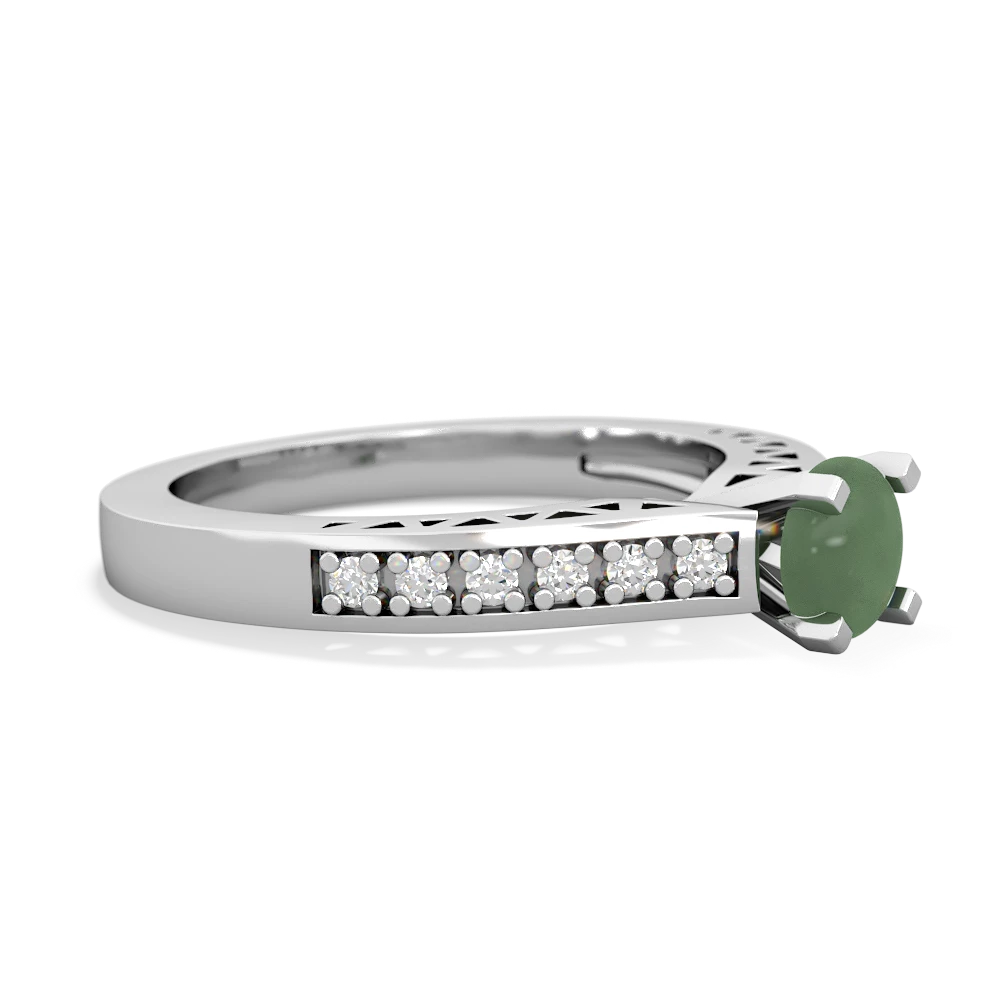 Jade Art Deco Engagement 5Mm Round 14K White Gold ring R26355RD