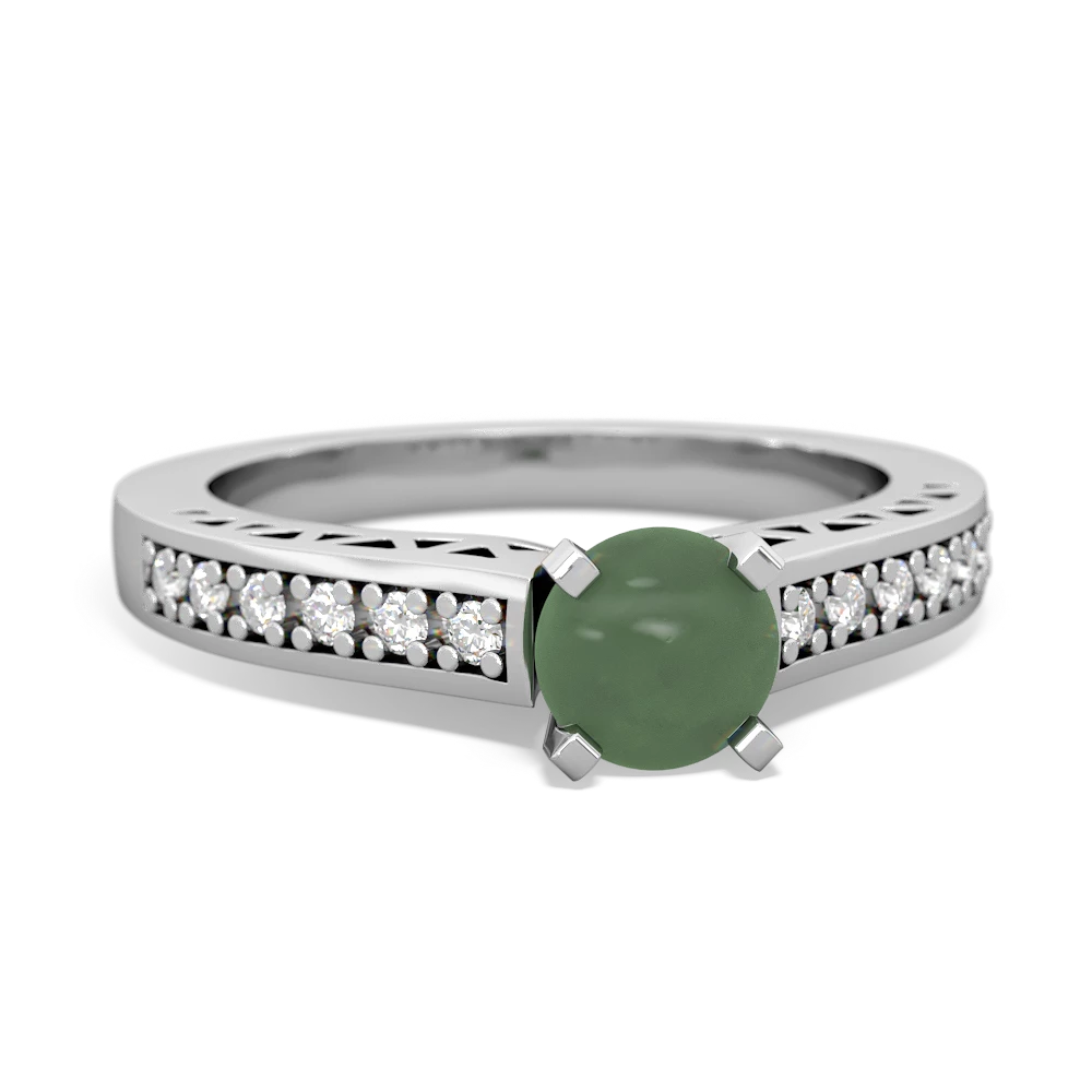 Jade Art Deco Engagement 5Mm Round 14K White Gold ring R26355RD