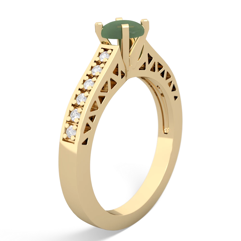 Jade Art Deco Engagement 5Mm Round 14K Yellow Gold ring R26355RD