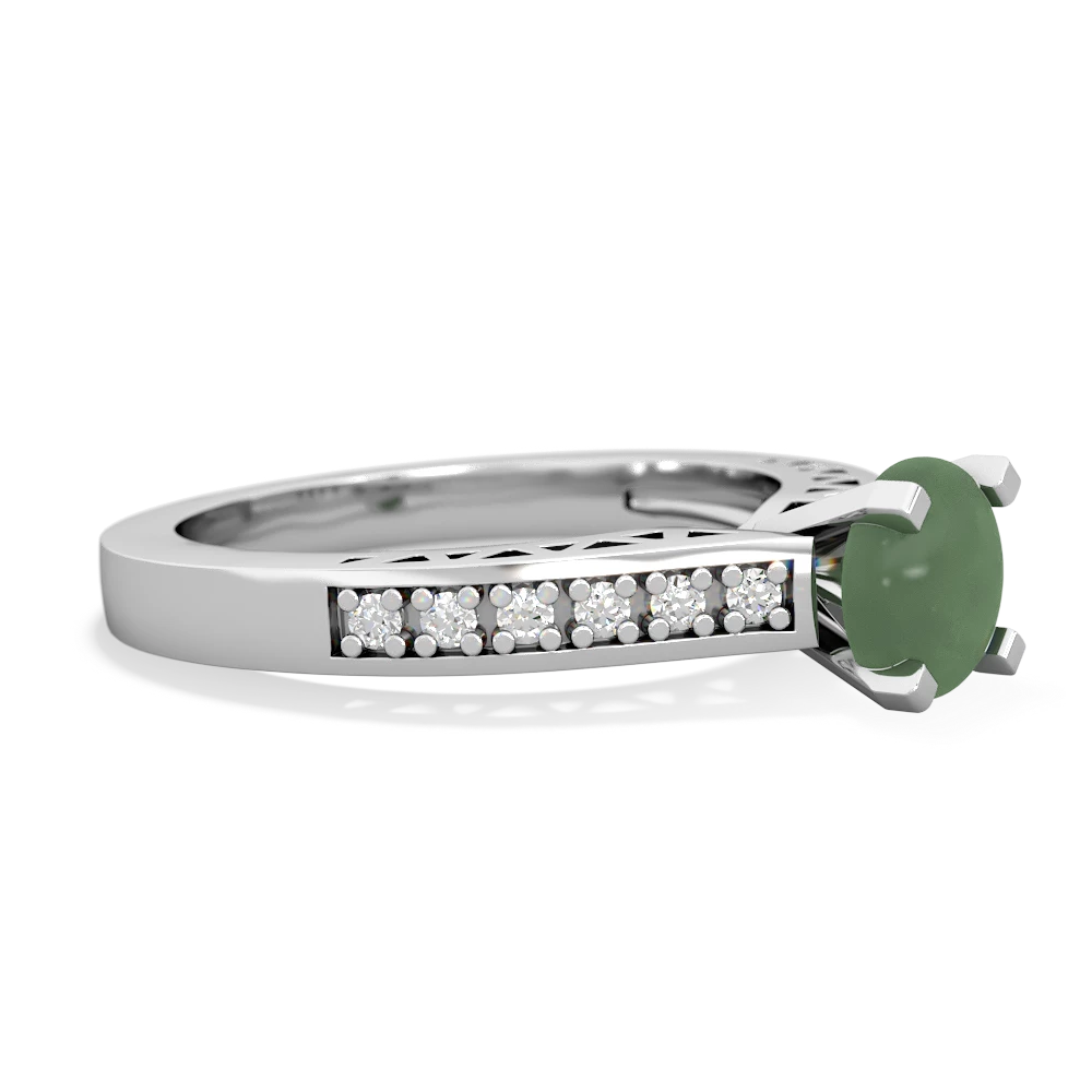 Jade Art Deco Engagement 6Mm Round 14K White Gold ring R26356RD