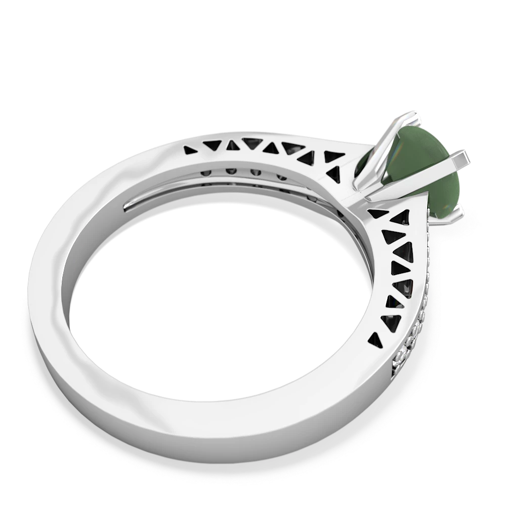 Jade Art Deco Engagement 6Mm Round 14K White Gold ring R26356RD