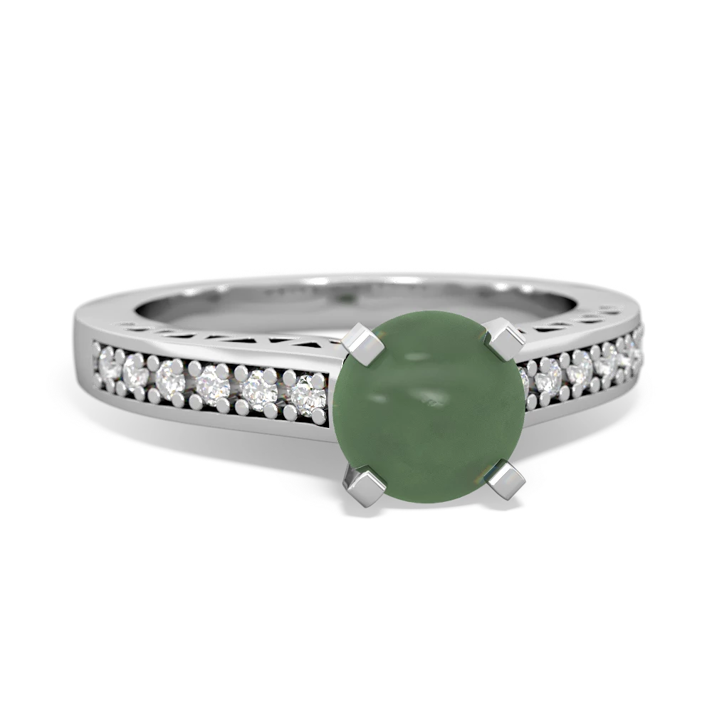 Jade Art Deco Engagement 6Mm Round 14K White Gold ring R26356RD