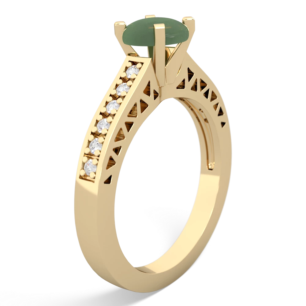 Jade Art Deco Engagement 6Mm Round 14K Yellow Gold ring R26356RD