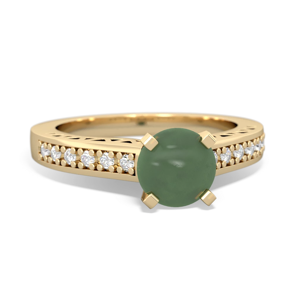 Jade Art Deco Engagement 6Mm Round 14K Yellow Gold ring R26356RD
