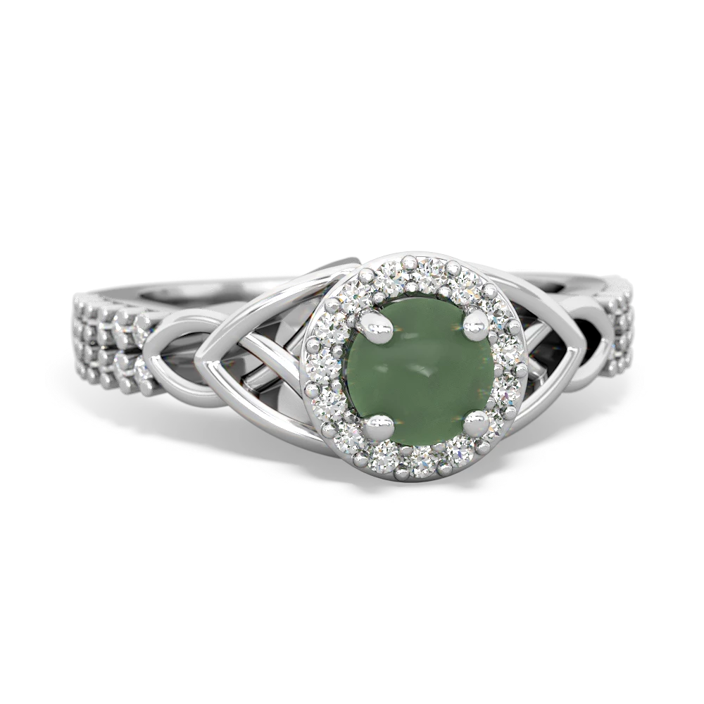 Jade Celtic Knot Halo 14K White Gold ring R26445RH