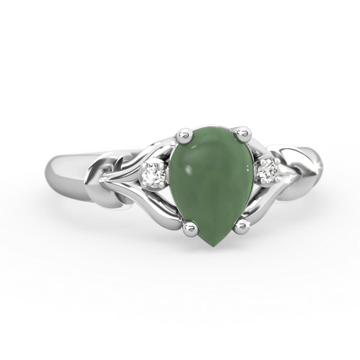 Jade Precious Pear 14K White Gold ring R0826