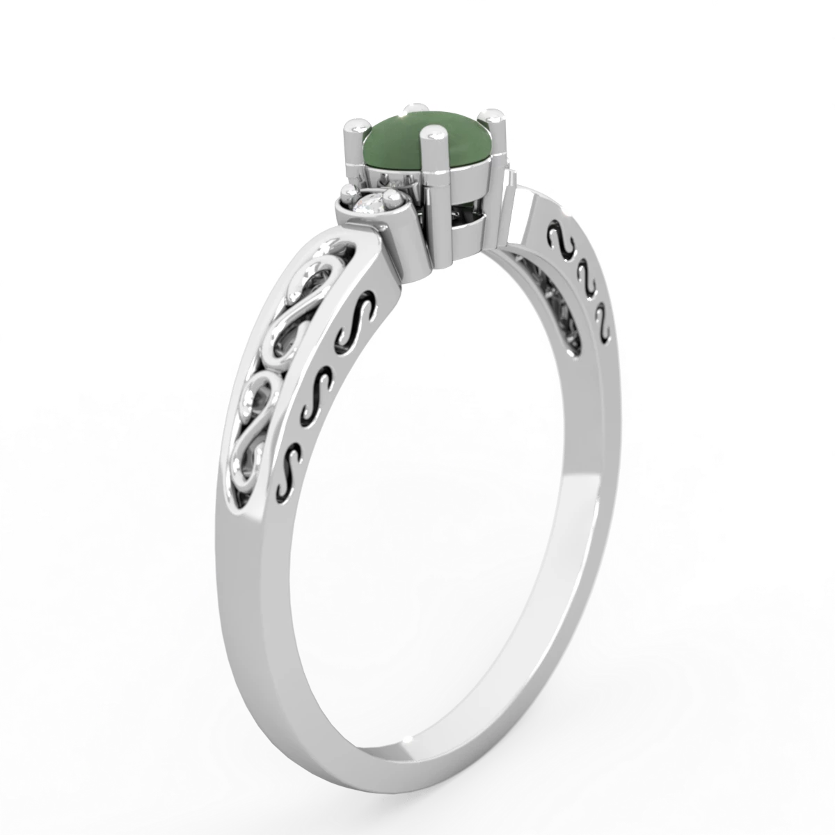 Jade Filligree Scroll Round 14K White Gold ring R0829