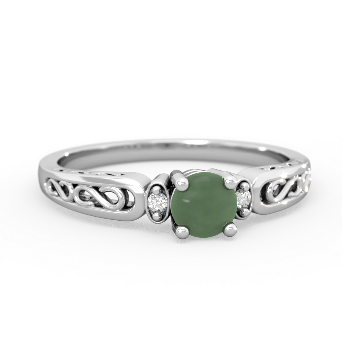 Jade Filligree Scroll Round 14K White Gold ring R0829