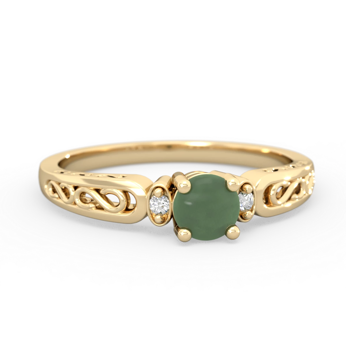 Jade Filligree Scroll Round 14K Yellow Gold ring R0829