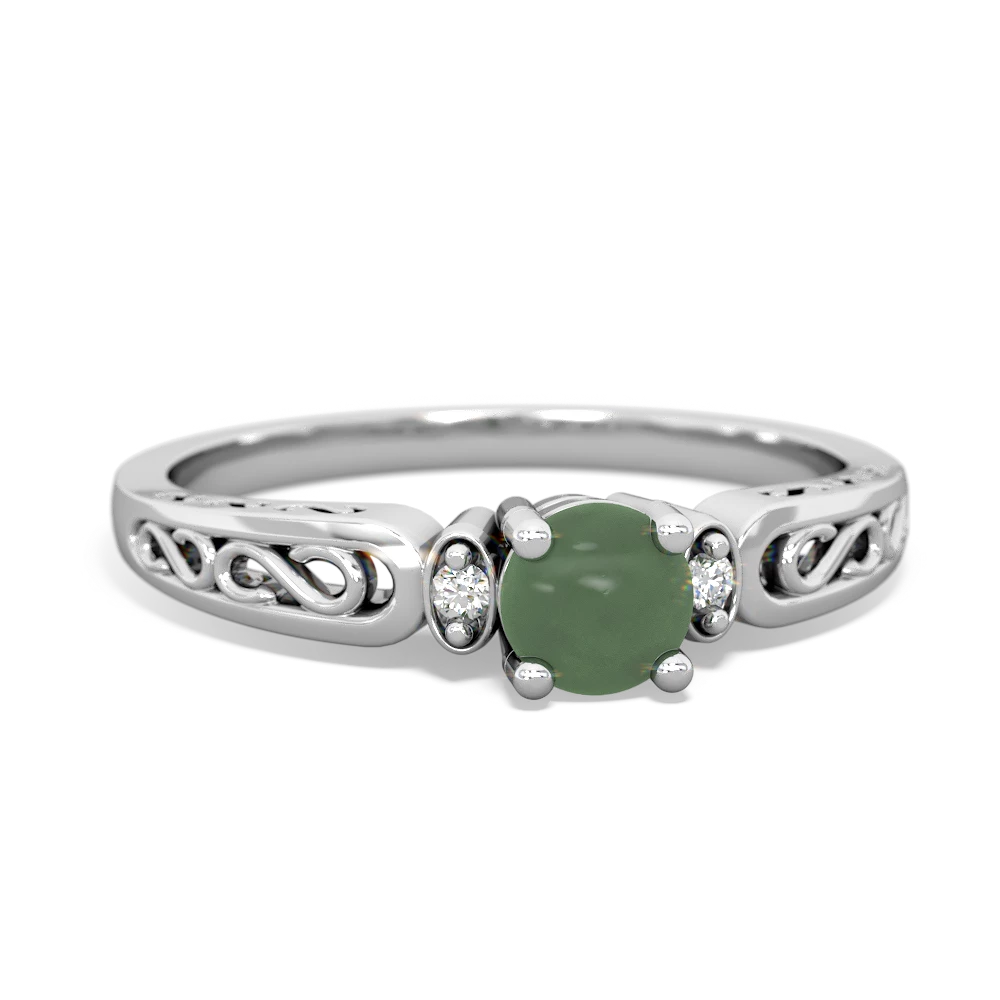 Jade Filligree Scroll Round 14K White Gold ring R0829