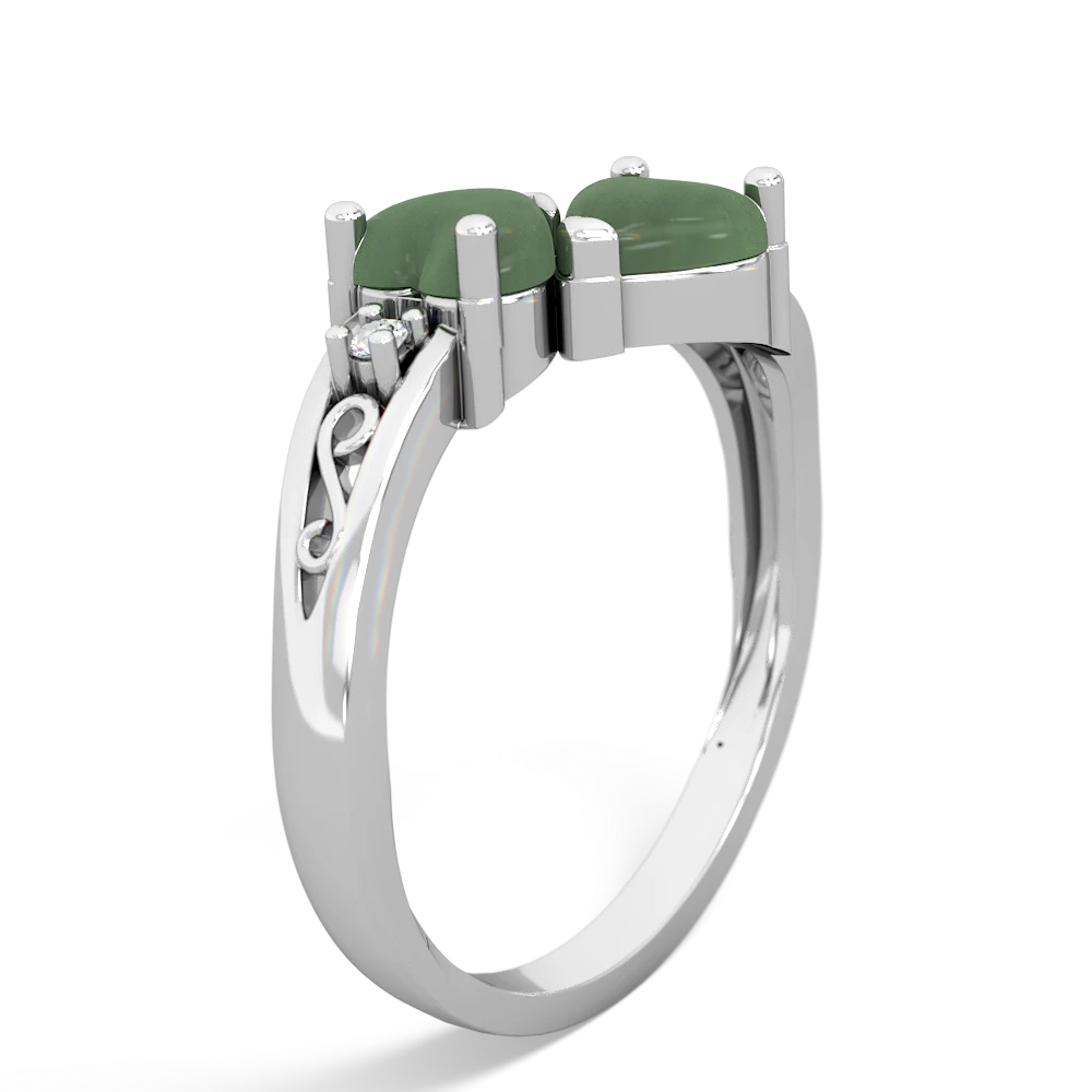 Jade Snuggling Hearts 14K White Gold ring R2178