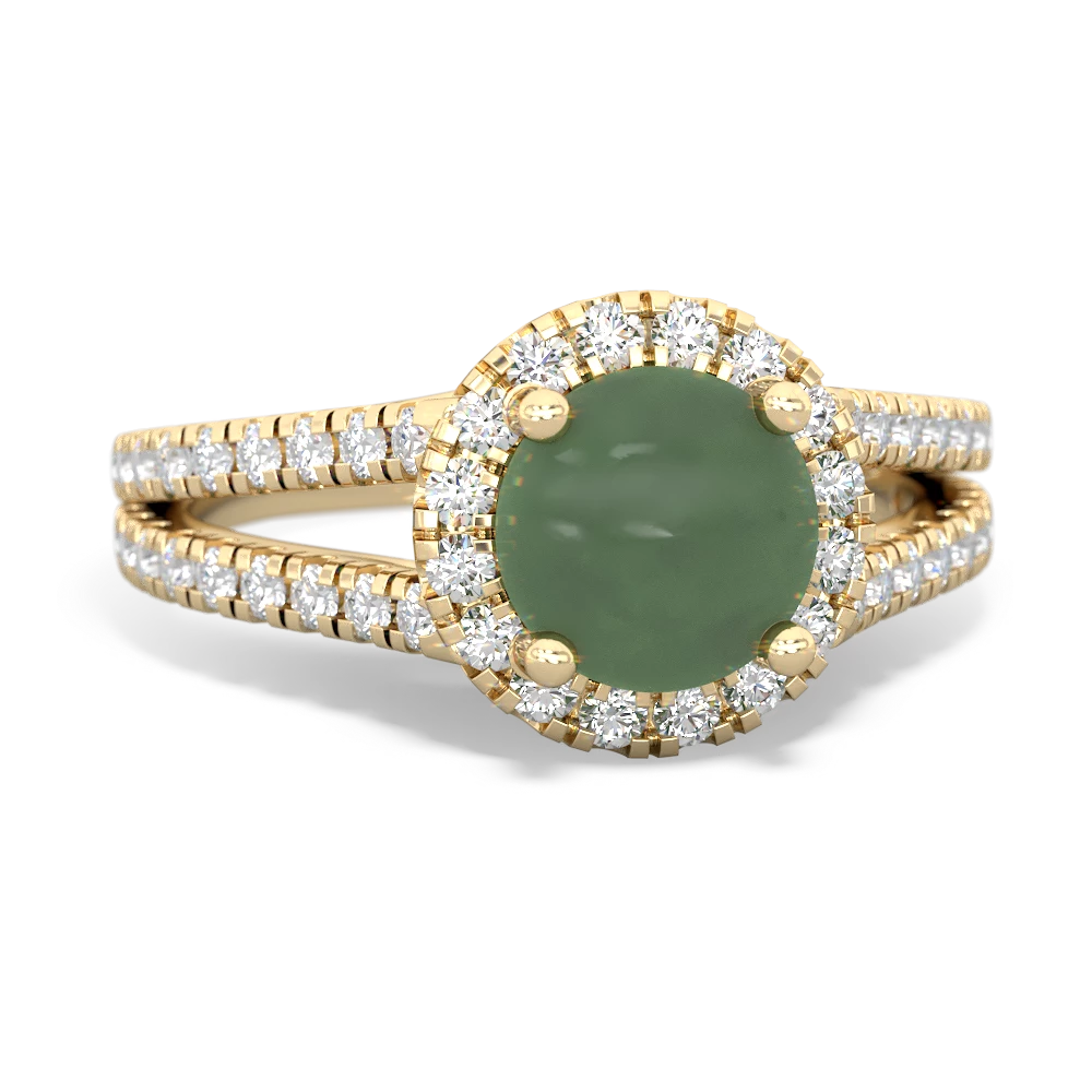 Jade Pave Halo 14K Yellow Gold ring R5490