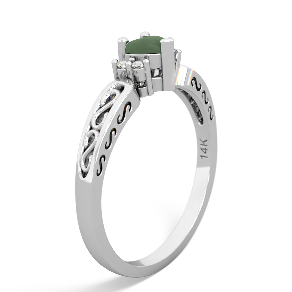 Jade Filligree Scroll Heart 14K White Gold ring R2429