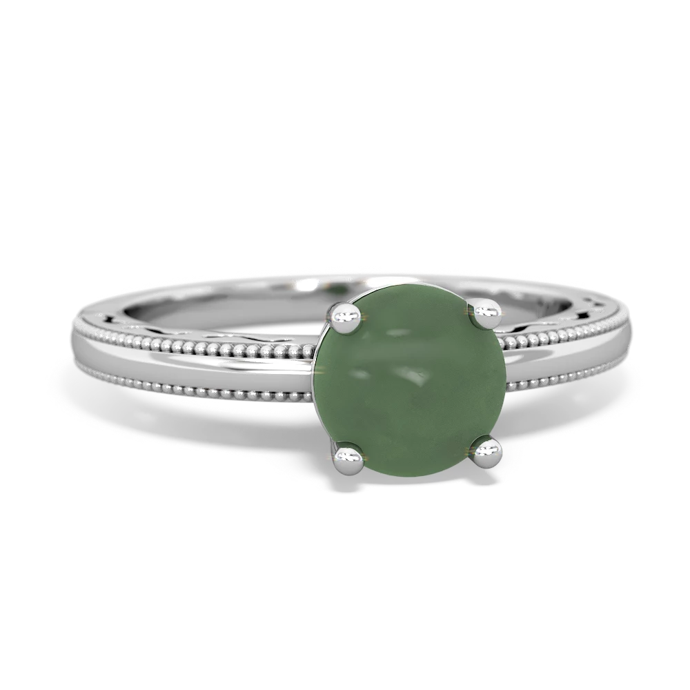 Jade Milgrain Filigree 14K White Gold ring R5090