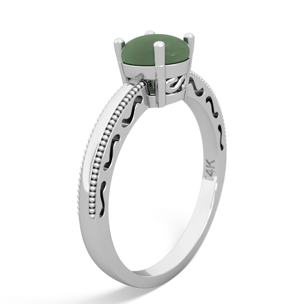 Jade Milgrain Filigree 14K White Gold ring R5090