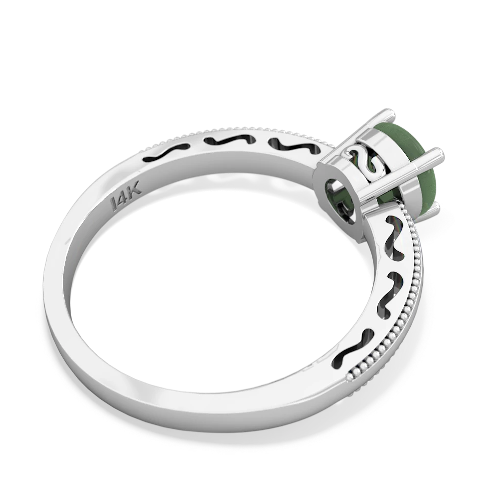 Jade Milgrain Filigree 14K White Gold ring R5090