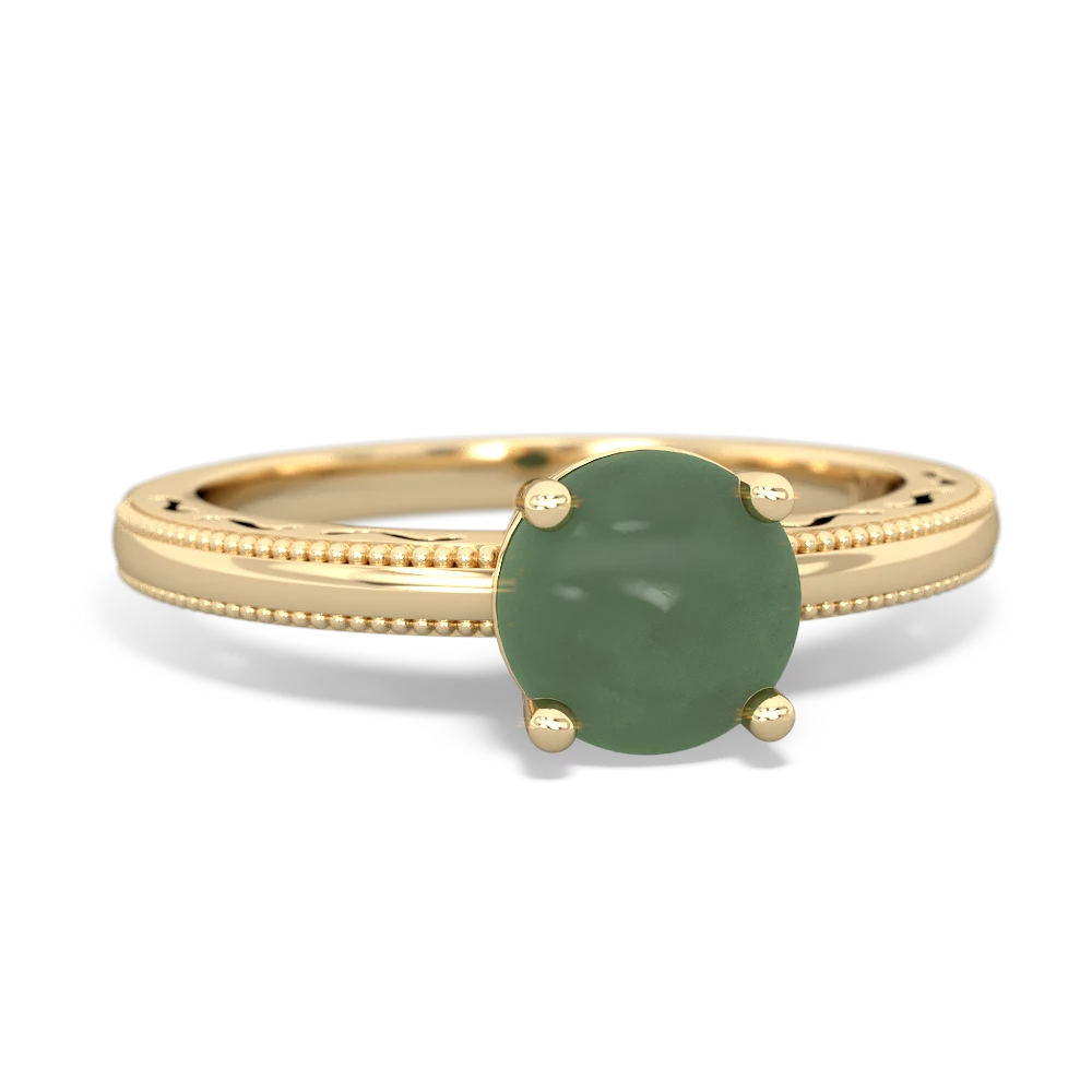 Jade Milgrain Filigree 14K Yellow Gold ring R5090