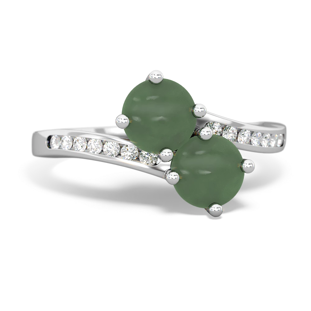 Jade Channel Set Two Stone 14K White Gold ring R5303