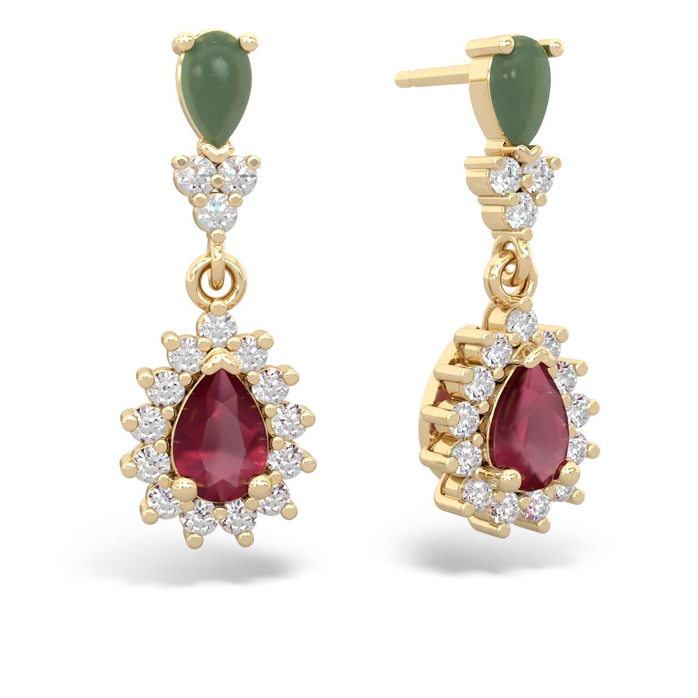 Jade Halo Pear Dangle 14K Yellow Gold earrings E1882