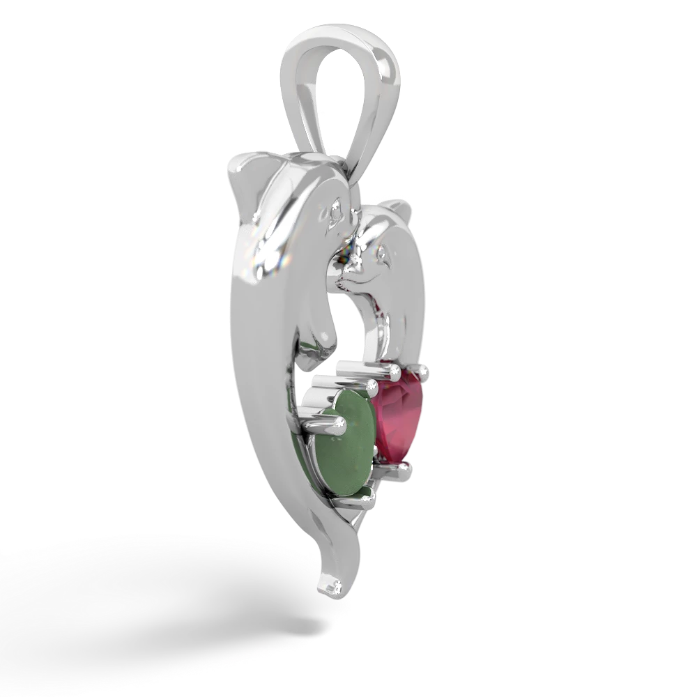 Jade Dolphin Heart 14K White Gold pendant P5820