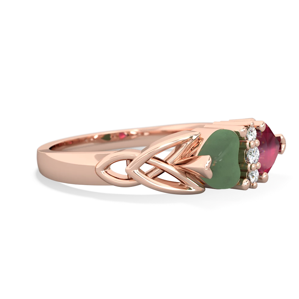 Jade Celtic Knot Double Heart 14K Rose Gold ring R5040