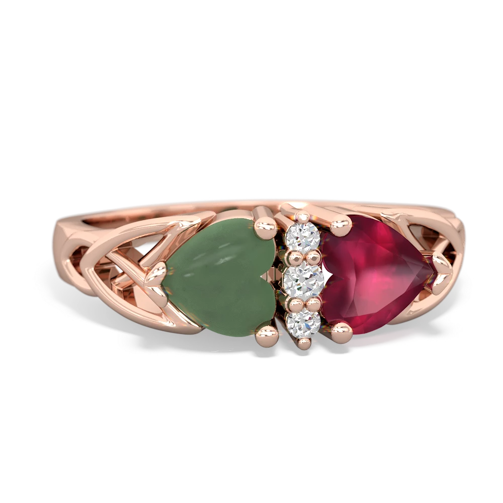 Jade Celtic Knot Double Heart 14K Rose Gold ring R5040