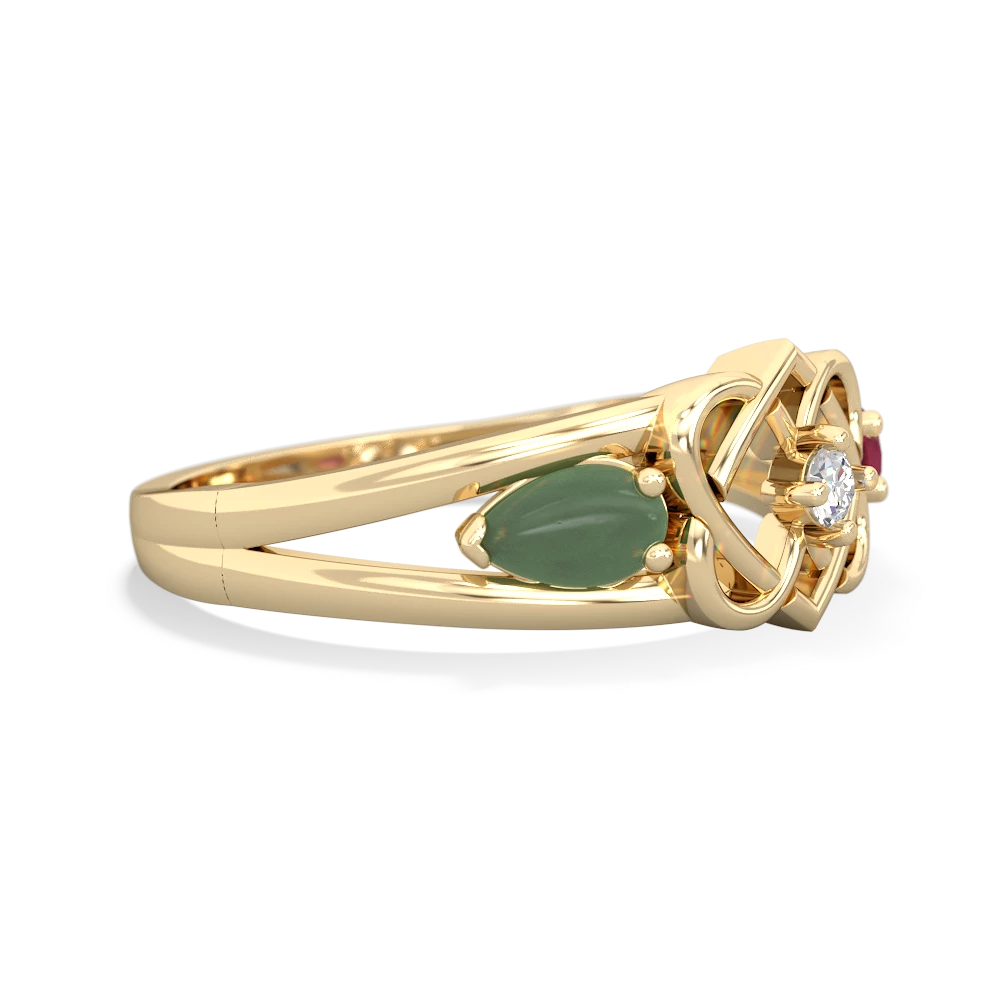 Jade Hearts Intertwined 14K Yellow Gold ring R5880