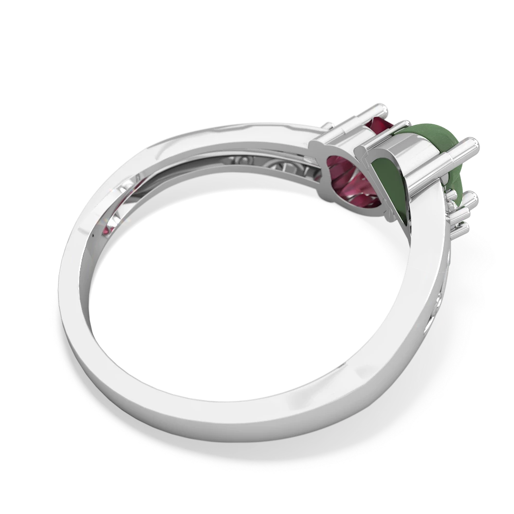 Jade Snuggling Hearts 14K White Gold ring R2178