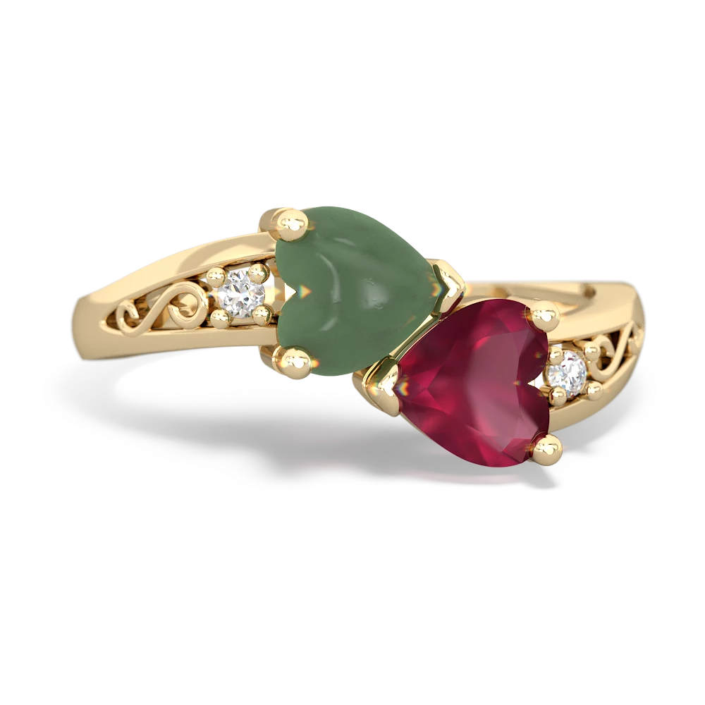 Jade Snuggling Hearts 14K Yellow Gold ring R2178