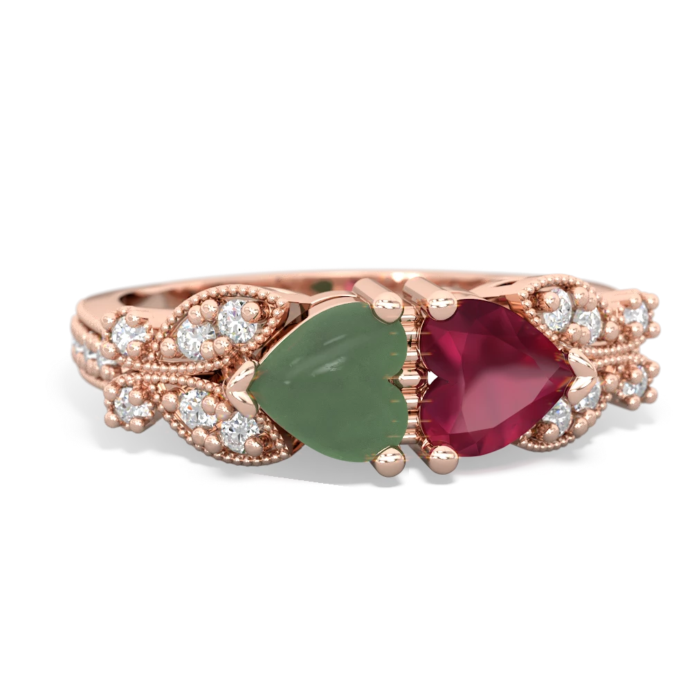 Jade Diamond Butterflies 14K Rose Gold ring R5601