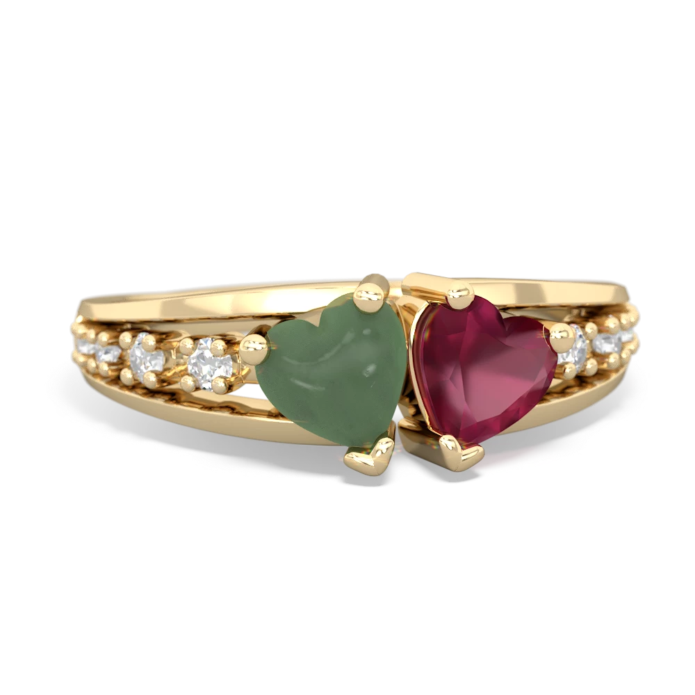 Jade Heart To Heart 14K Yellow Gold ring R3342