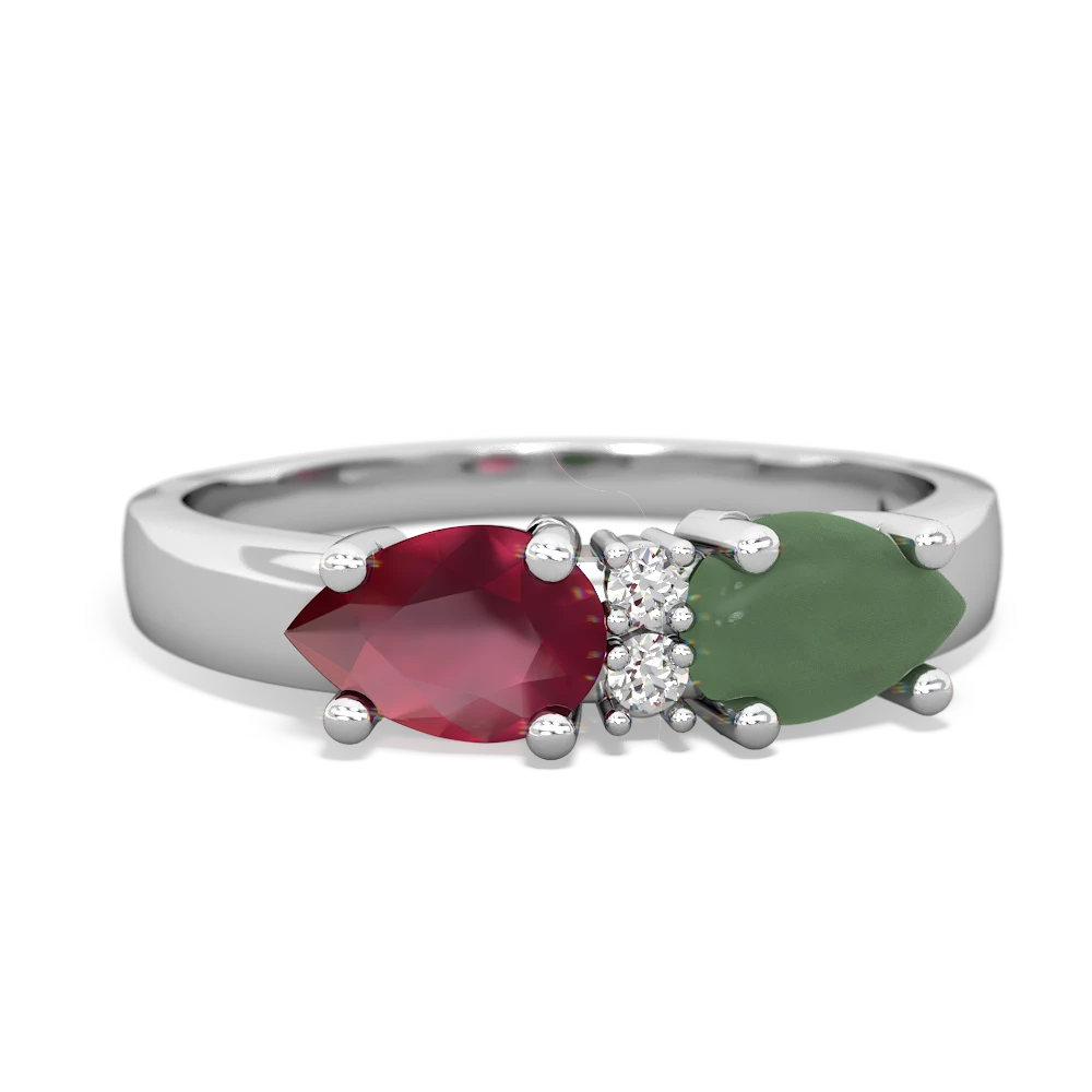 Jade Pear Bowtie 14K White Gold ring R0865