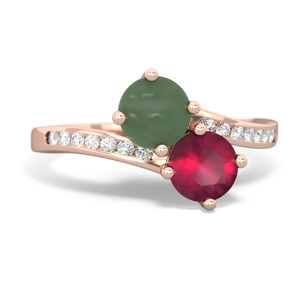 Jade Channel Set Two Stone 14K Rose Gold ring R5303