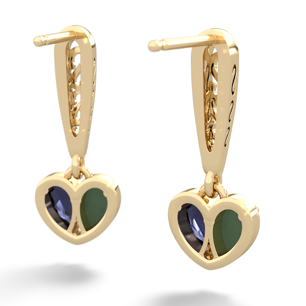 Jade Filligree Heart 14K Yellow Gold earrings E5070